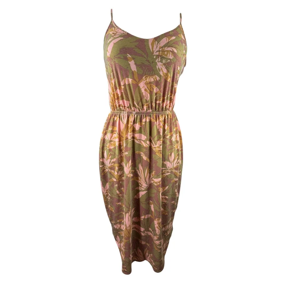 Prana Ayla Dress Racerback Tropical Green Brown Stretch Medium Resort Cruise - Picture 3 of 16